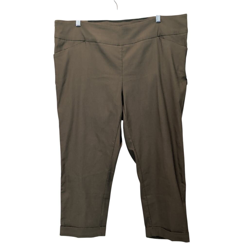 NWT Stitch Fix Tribal Sz 20W Olive Green Pull On Cropped Pants Cuff Stretch